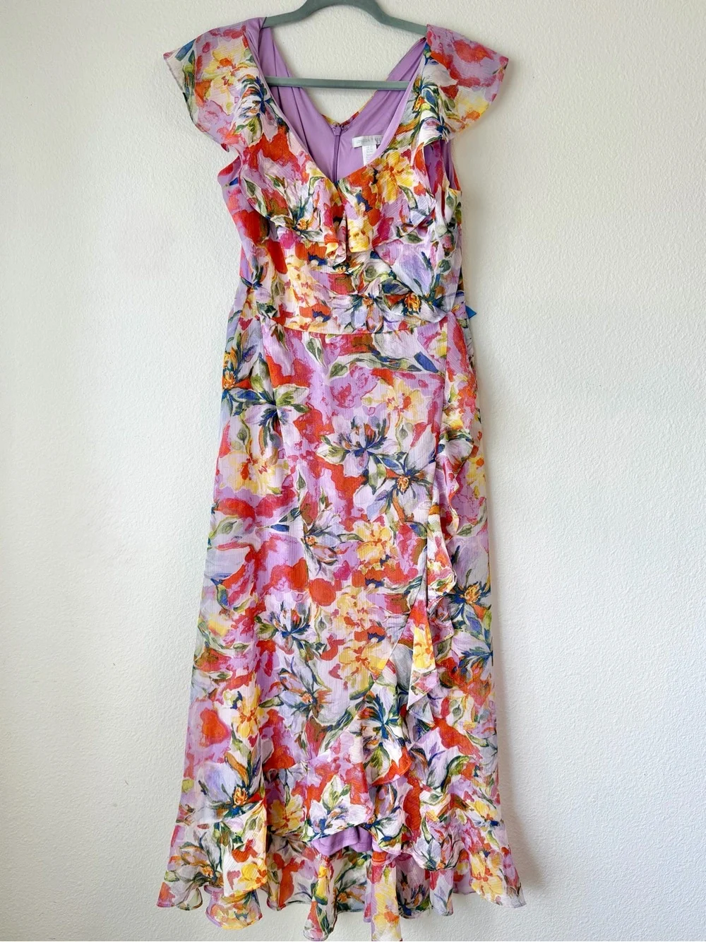London Times Floral Print Ruffle Dress Women's Cottagecore Pastel Size 10 - Picture 3 of 12